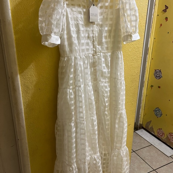 English Factory Organza Short-Sleeve Button-Front Midi Dress - Picture 5 of 6